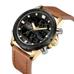 NAVIFORCE NF9138L PU Leather Dual Time Wrist Men's Watch – Dial Color: Gold, Strap Color:  Brown  – Thumbnail 2