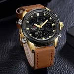 NAVIFORCE NF9138L PU Leather Dual Time Wrist Men's Watch – Dial Color: Gold, Strap Color:  Brown  – Thumbnail 3