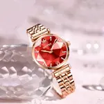 OLEVS 6642 Prisma Rose Gold Luxury Diamond Women’s Quartz Analog Watch – Dial Color: Red, Strap Color: Rose Gold – Thumbnail 3