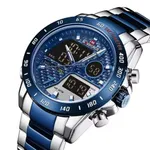 Naviforce 9171 CH Dual Display Quartz Analog Digital Men's Watch – Dial Color: Blue, Strap Color: Silver – Thumbnail 2