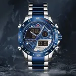 Naviforce 9171 CH Dual Display Quartz Analog Digital Men's Watch – Dial Color: Blue, Strap Color: Silver – Thumbnail 3