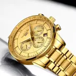 Nibosi 2351 Classic Stainless Steel Multifunctional Chronograph Analog Fashion Men's Watch – Dial Color: Gold, Strap Color: Gold – Thumbnail 3