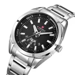 Naviforce NF9038 Luxury Quartz Stailness Steel Men's Watch – Dial Color: Black, Strap Color: Silver – Thumbnail 2