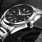Naviforce NF9038 Luxury Quartz Stailness Steel Men's Watch – Dial Color: Black, Strap Color: Silver – Thumbnail 4