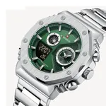 NAVIFORCE NF9216S Dual Time Display Analog Quartz Man's Watch – Dial Color: Green, Strap Color: Silver – Thumbnail 2