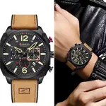 Curren 8398 Luxury Genuine Leather Straps Chronograph Sports Men's Watch – Dial Color: Black, Strap Color:  Brown  – Thumbnail 5