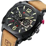 Curren 8398 Luxury Genuine Leather Straps Chronograph Sports Men's Watch – Dial Color: Black, Strap Color:  Brown  – Thumbnail 3