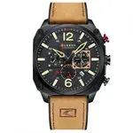 Curren 8398 Luxury Genuine Leather Straps Chronograph Sports Men's Watch – Dial Color: Black, Strap Color:  Brown  – Thumbnail 1