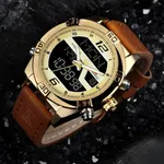 NAVIFORCE NF9128 Dual Display PU Leather Men's Watch – Dial Color: Gold, Strap Color:  Brown  – Thumbnail 3