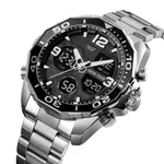 Skmei 1649BK Stainless Steel Digital LED Light Analog Men's Watch – Dial Color: Black, Strap Color: Silver – Thumbnail 2