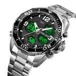 Skmei 1649BK Stainless Steel Digital LED Light Analog Men's Watch – Dial Color: Black, Strap Color: Silver – Thumbnail 3
