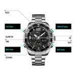 Skmei 1649BK Stainless Steel Digital LED Light Analog Men's Watch – Dial Color: Black, Strap Color: Silver – Thumbnail 5