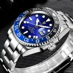 LIGE 6805 Stainless Steel 100ATM Analog Mechanical Casual Men's Watch – Dial Color: Blue, Strap Color: Silver – Thumbnail 3
