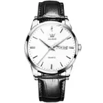 OLEVS 6898 Valentine's Calendar Display Leather Strap Couple's Quartz Watch – Dial Color: White, Strap Color: Black – Thumbnail 1