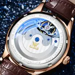 OLEVS 6660 Vintage Mechanical Movement Leather Strap Men's Wristwatch  – Dial Color: White, Strap Color:  Brown  – Thumbnail 5