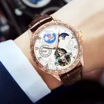 OLEVS 6660 Vintage Mechanical Movement Leather Strap Men's Wristwatch  – Dial Color: White, Strap Color:  Brown  – Thumbnail 4