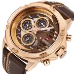 Naviforce NF9110L Genuine Leather Strap Six Hands Quartz Classic Men's Watch – Dial Color: Gold, Strap Color: Black – Thumbnail 2