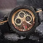 Naviforce NF9110L Genuine Leather Strap Six Hands Quartz Classic Men's Watch – Dial Color: Gold, Strap Color: Black – Thumbnail 3