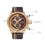 Naviforce NF9110L Genuine Leather Strap Six Hands Quartz Classic Men's Watch – Dial Color: Gold, Strap Color: Black – Thumbnail 5