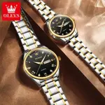 Olevs 5563 Diamond Studded Stainless Steel Waterproof Quartz Analog Watch for Couples – Dial Color: Black, Strap Color: White Gold – Thumbnail 3