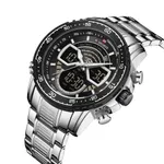 NAVIFORCE NF9189 Stainless Steel Dual Time Wrist Men's Watch – Dial Color: Black, Strap Color: Silver – Thumbnail 2