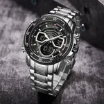 NAVIFORCE NF9189 Stainless Steel Dual Time Wrist Men's Watch – Dial Color: Black, Strap Color: Silver – Thumbnail 4