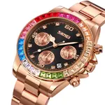 Skmei 9367 New Arrival Stainless Steel Strap Calendar Colorful Ladies Wristwatch – Dial Color: Black Gold, Strap Color:  Brown  – Thumbnail 2