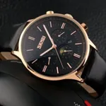 Skmei 9117 Genuine Leather Strap Classic Quartz Men's Watch – Dial Color: Rose, Strap Color: Black – Thumbnail 3