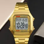 Skmei 1337 Stainless Steel Square Men's Watch – Dial Color: Gold, Strap Color: Gold  – Thumbnail 3