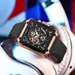 CRRJU 2312 Comfortable Silicone Band Multifunctional Skeleton Dial Sports Men's Watch – Dial Color: Rose, Strap Color: Black – Thumbnail 3