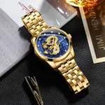 SKMEI 9193 Stainless Steel Fashion Business Men's Watch – Dial Color: Blue, Strap Color: Gold – Thumbnail 3