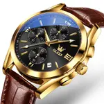 OLEVS 2872 Golden Sophistication Leather Chronograph Men's Quartz Watch – Dial Color: Black Gold, Strap Color:  Brown  – Thumbnail 2