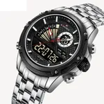 NAVIFORCE NF9205 Mechanical Style Dual Display Sports Men’s Watch – Dial Color: Black, Strap Color: Silver – Thumbnail 2