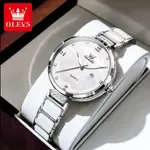 Olevs 5589 Fashion Quartz Round-dial Ceramic Analog Watch for Women – Dial Color: Silver, Strap Color: Silver – Thumbnail 2