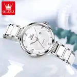 Olevs 5589 Fashion Quartz Round-dial Ceramic Analog Watch for Women – Dial Color: Silver, Strap Color: Silver – Thumbnail 3