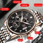 OLEVS 2869 Stainless Steel Chain Multifunctional Waterproof Luminous Men's Watch – Dial Color: Black, Strap Color: Rose Gold – Thumbnail 2