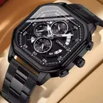 CRRJU 2314 Stainless Steel Square Dial Quartz Luxury Fashion Men's Watch – Dial Color: Black, Strap Color: Black – Thumbnail 2