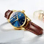 OLEVS 6898 Valentine's Calendar Display Leather Strap Couple's Quartz Watch – Dial Color: Blue Gold, Strap Color:  Brown  – Thumbnail 3