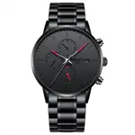 Nibosi 2588 Luxury Stainless Steel Waterproof Men's Watch – Dial Color: Black, Strap Color: Black – Thumbnail 1