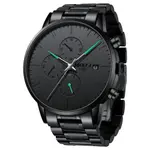 Nibosi 2588 Luxury Stainless Steel Waterproof Men's Watch – Dial Color: Black, Strap Color: Black – Thumbnail 2