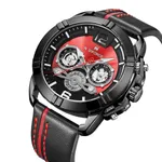 NAVIFORCE NF9168 Leather Strap Luxury Sports Men's Watch – Dial Color: Red, Strap Color: Black – Thumbnail 2
