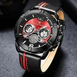 NAVIFORCE NF9168 Leather Strap Luxury Sports Men's Watch – Dial Color: Red, Strap Color: Black – Thumbnail 3