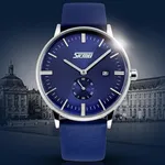 SKMEI 9083 Analog PU Leather Strap Quartz Men's Watch – Dial Color: Blue, Strap Color: Blue – Thumbnail 3