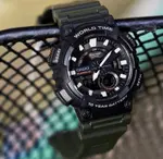 Casio AEQ-110W-1A2V Youth Telememo World Time Analog-Digital Sports Watch  – Dial Color: Black, Strap Color: Green  – Thumbnail 4