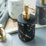 Ceramics Gold Marbling Dish Soap and Lotion Bottle Pump Modern Liquid Soap Dispenser 300ml – Color: Black – Thumbnail 2