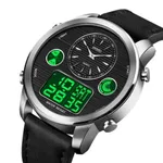 Skmei 1653 Digital Water Resistant Leather Analog Quartz Men's Watch – Dial Color: Silver, Strap Color: Black – Thumbnail 2