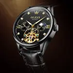 OLEVS 3601 Business Tourbillon Hollow Skeleton Waterproof Luminous Men's Watch – Dial Color: Black, Strap Color: Black – Thumbnail 3