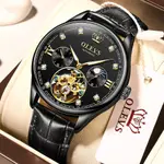 OLEVS 3601 Business Tourbillon Hollow Skeleton Waterproof Luminous Men's Watch – Dial Color: Black, Strap Color: Black – Thumbnail 4