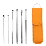 6pcs Ear Cleaning & Pick Set Portable Stainless Steel Set With Lather Case – Color: Orange – Thumbnail 2