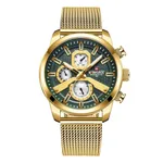 NaviForce NF9211 Chronograph Stainless Steel Luminous Men's Watch – Dial Color: Green, Strap Color: Gold  – Thumbnail 1